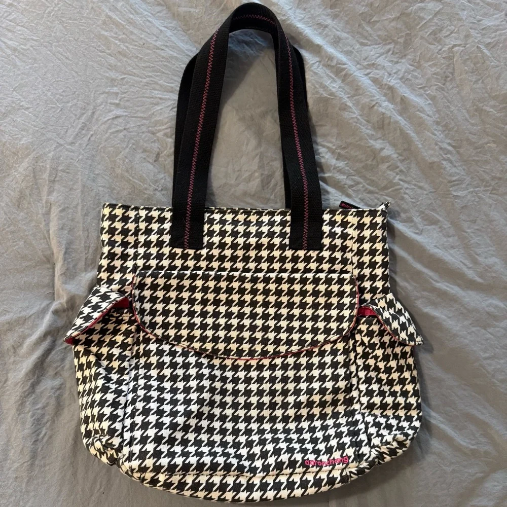 Aaronchang Medium Size Tote Bag Houndstooth With‎ Hot Pink Accents - Picture 8 of 11